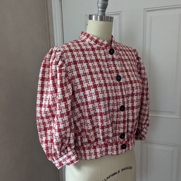 Never A Wallflower Button up Tweed Jacket Red & White - Picture 5 of 16